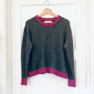 REVOLVE Women's Charcoal Gray Sweater with Magenta Trim